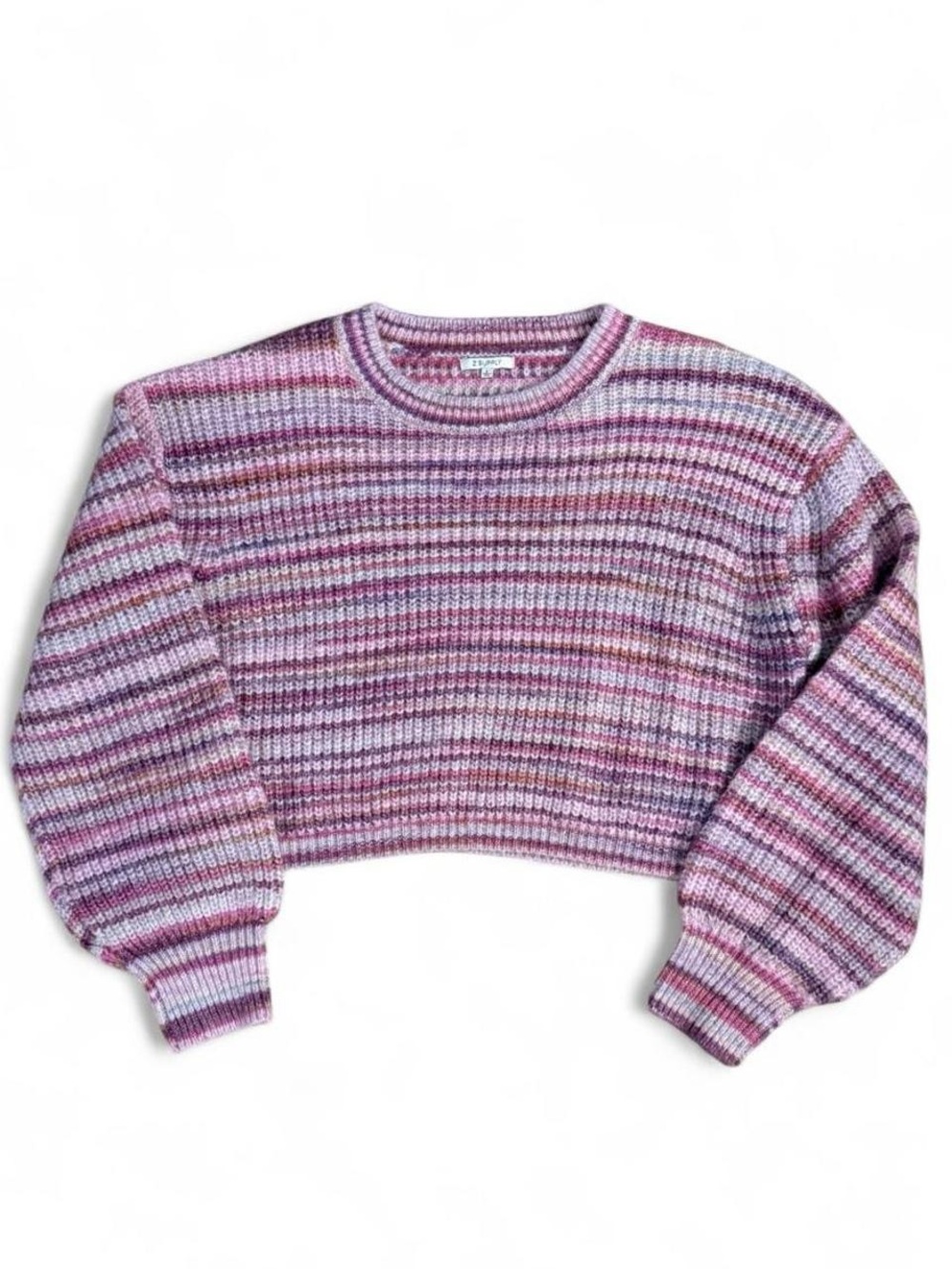 Z Supply Pink Multi Striped Cropped Crew Sweater